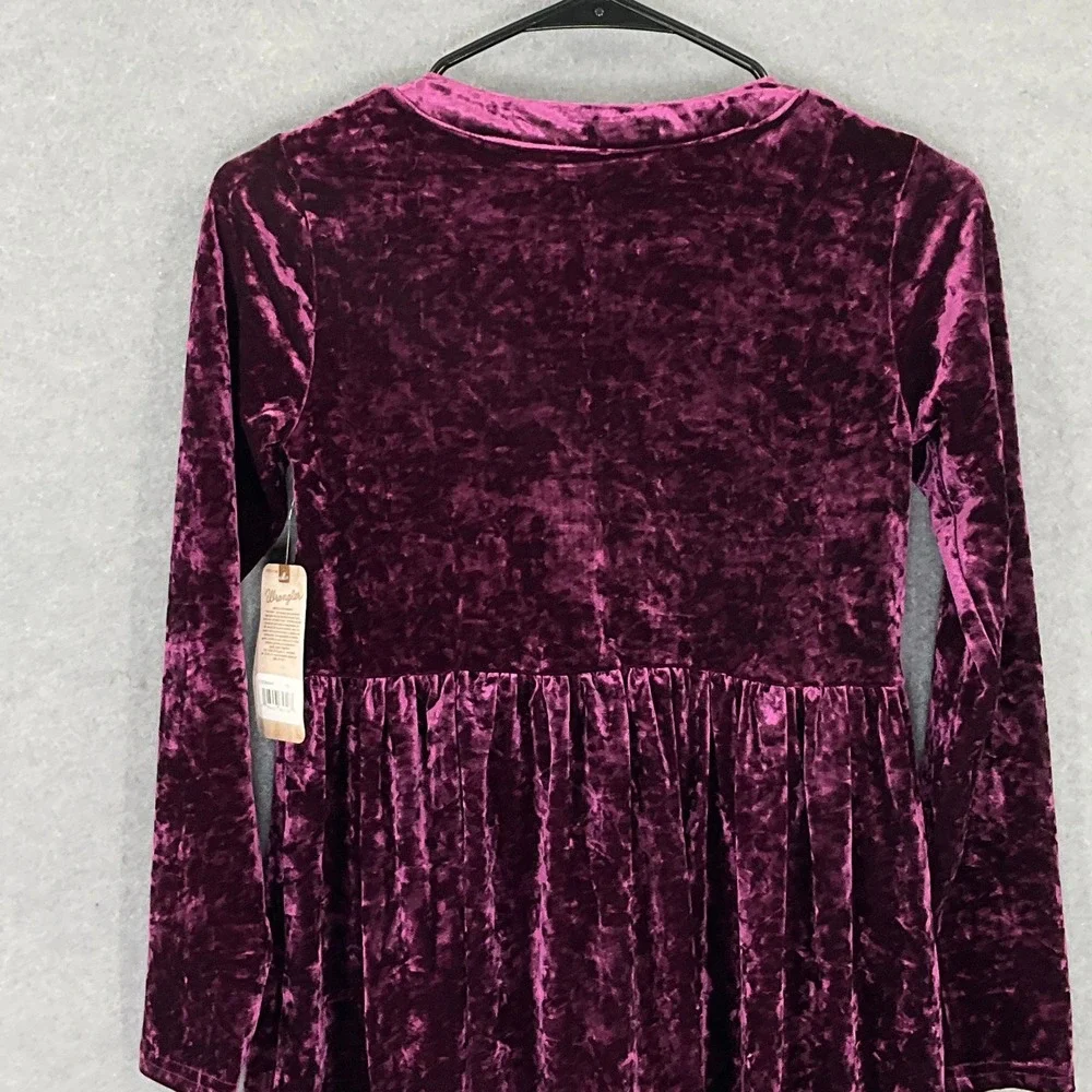 Wrangler Girls Purple Velvet Long‎ Sleeve Buttons Dress Sz L Cowgirl Western